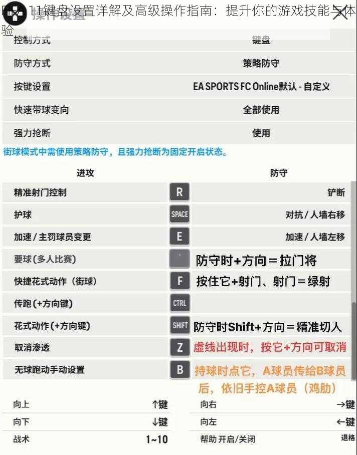 FIFA 11键盘设置详解及高级操作指南：提升你的游戏技能与体验