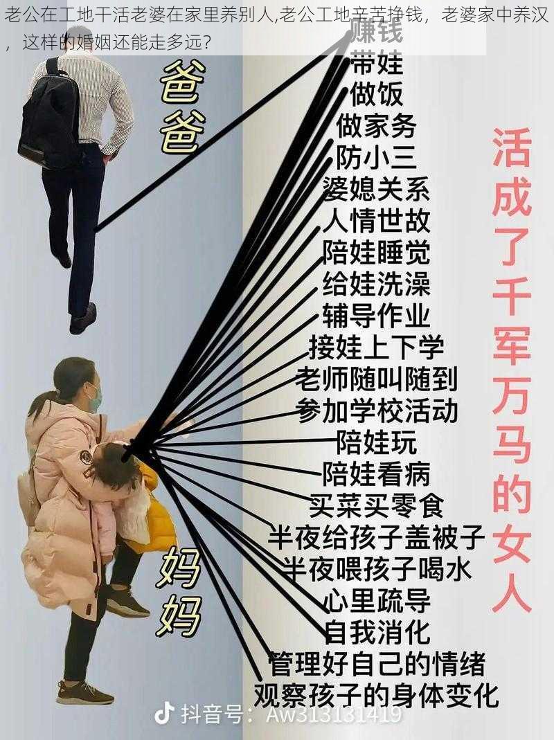 老公在工地干活老婆在家里养别人,老公工地辛苦挣钱，老婆家中养汉，这样的婚姻还能走多远？