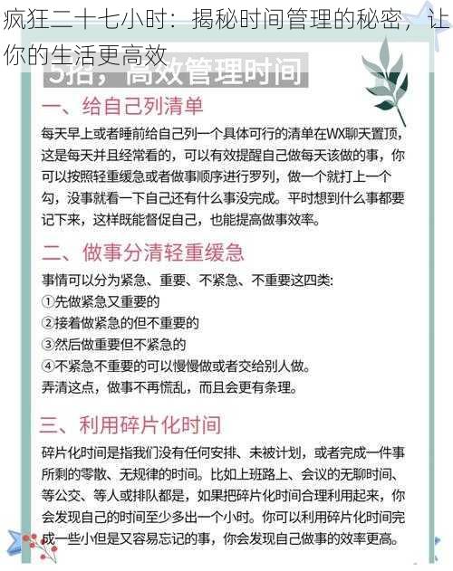 疯狂二十七小时：揭秘时间管理的秘密，让你的生活更高效