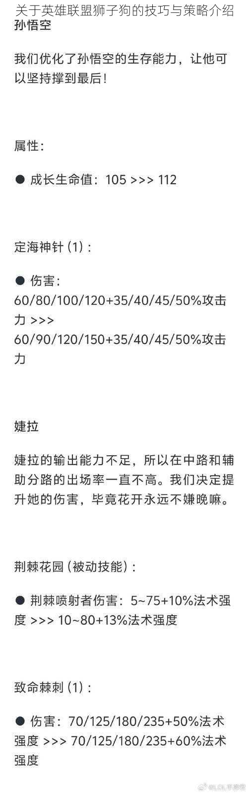 关于英雄联盟狮子狗的技巧与策略介绍