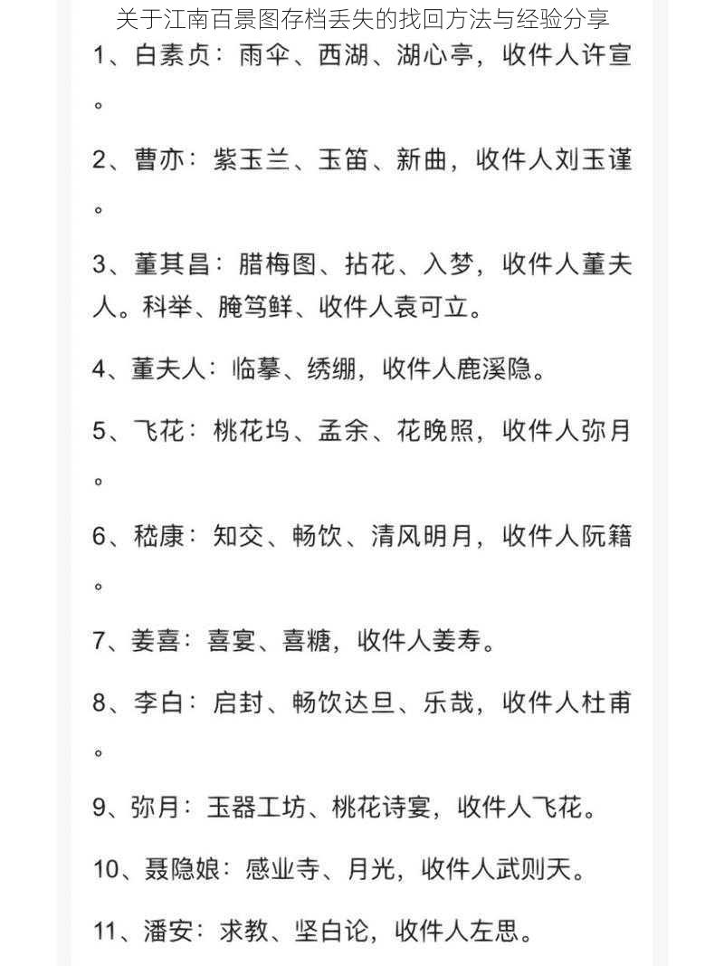 关于江南百景图存档丢失的找回方法与经验分享