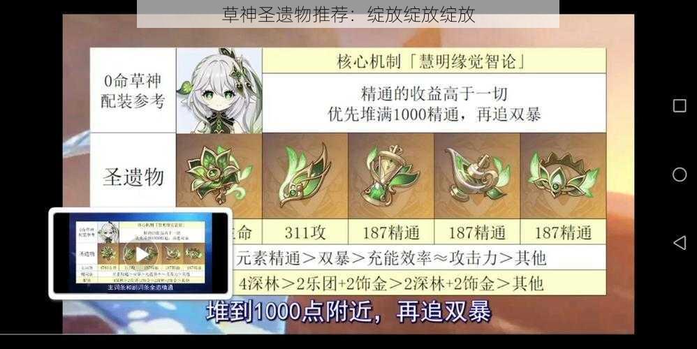 草神圣遗物推荐：绽放绽放绽放