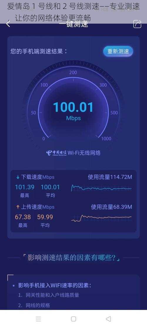 爱情岛 1 号线和 2 号线测速——专业测速，让你的网络体验更流畅