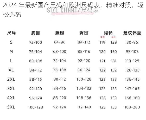 2024 年最新国产尺码和欧洲尺码表，精准对照，轻松选码