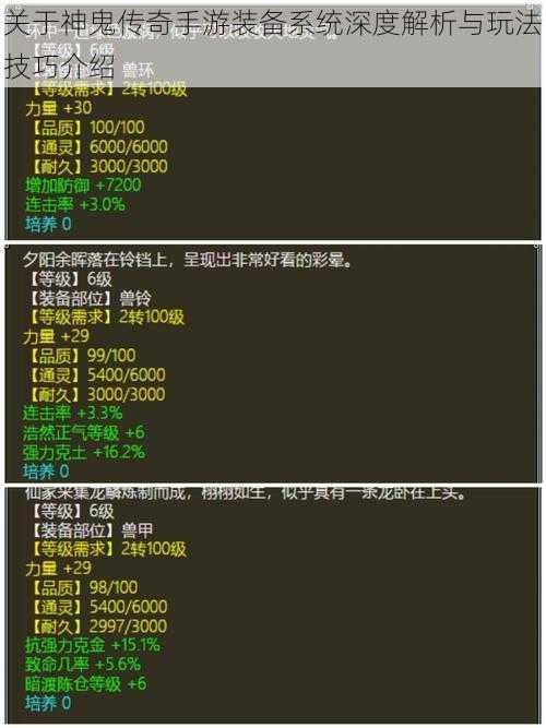 关于神鬼传奇手游装备系统深度解析与玩法技巧介绍