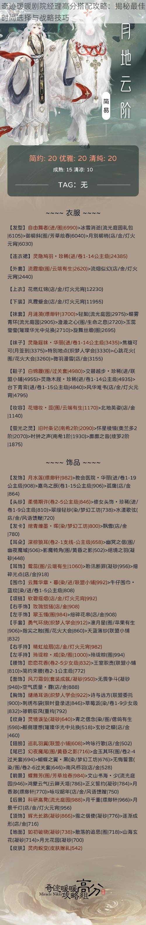 奇迹暖暖剧院经理高分搭配攻略：揭秘最佳时尚选择与战略技巧