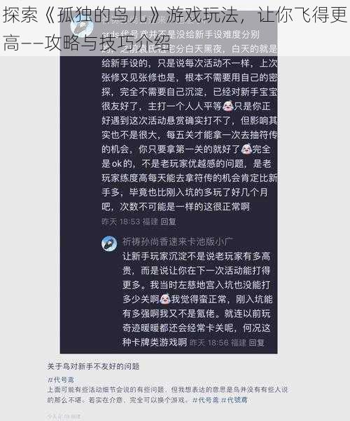 探索《孤独的鸟儿》游戏玩法，让你飞得更高——攻略与技巧介绍