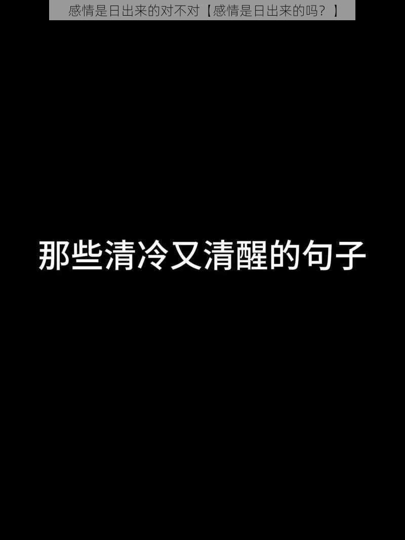 感情是日出来的对不对【感情是日出来的吗？】