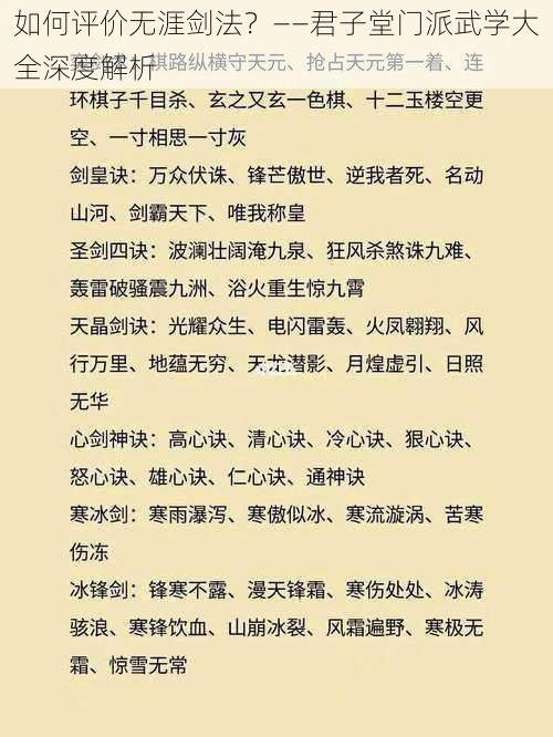 如何评价无涯剑法？——君子堂门派武学大全深度解析