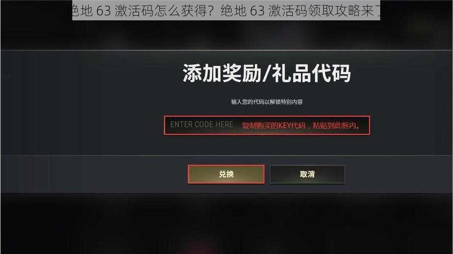 绝地 63 激活码怎么获得？绝地 63 激活码领取攻略来了