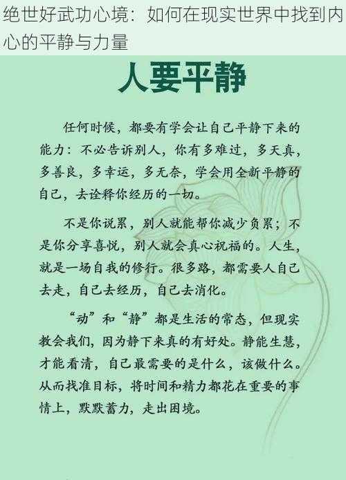 绝世好武功心境：如何在现实世界中找到内心的平静与力量