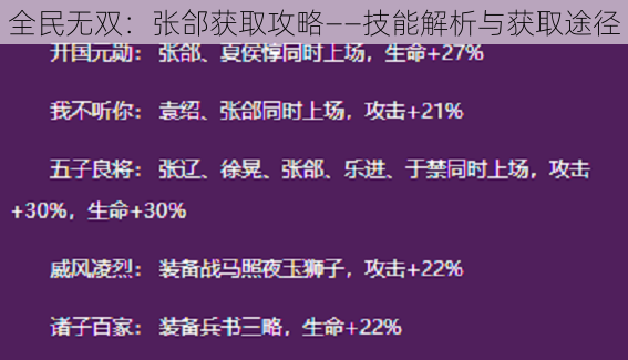 全民无双：张郃获取攻略——技能解析与获取途径