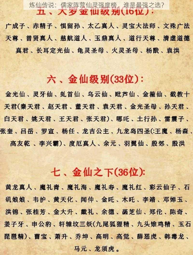 炼仙传说：儒家阵营仙灵强度榜，谁是最强之选？